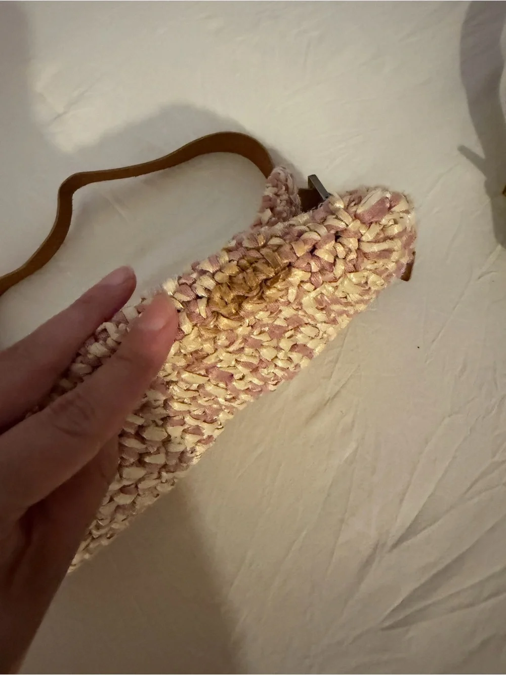 Fendi Pink Raffia Baguette Bag